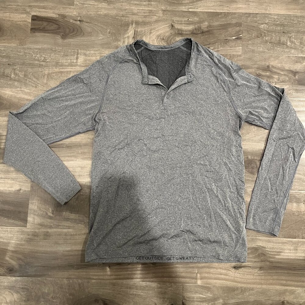 Lululemon Time To Get Dirty Get Outside Get Sweaty Men Long Sleeve Henley Shirt